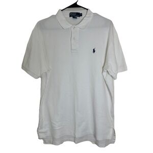 POLO RALPH LAUREN SOFT COTTON WHITE/NAVY PONY POLO SHIRT SHORT SLEEVE MEN M NWOT